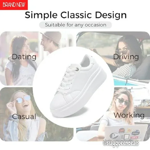 Women's Platform Sneakers Faux Leather Low Top Casual Walking Shoes - Picture 4 of 8